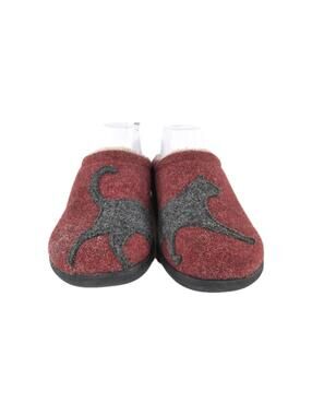 L.L.Bean Women's Daybreak Scuffs Slippers US 8 Motif Deepest Red/Charcoal Cat